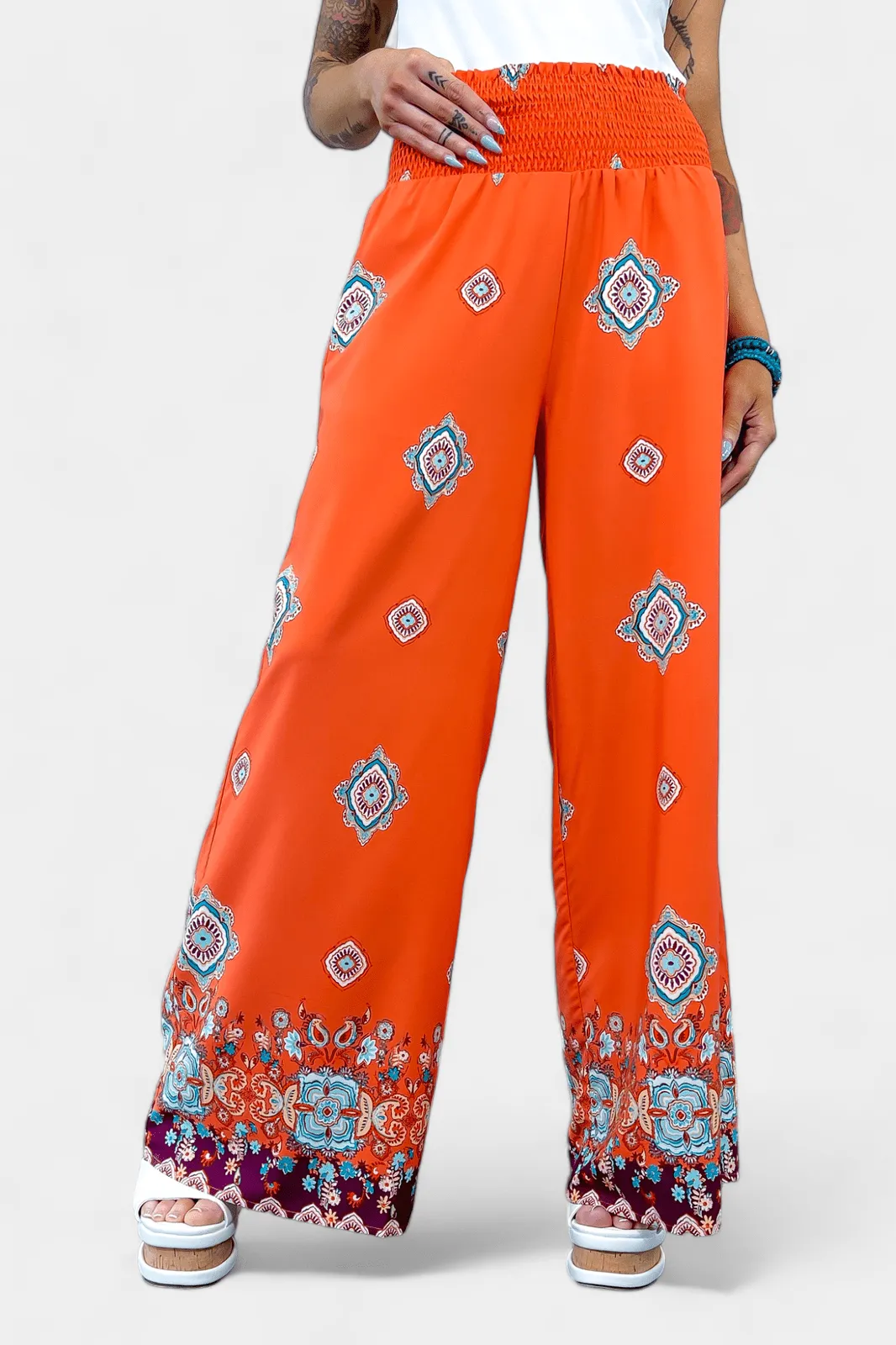 Orange Wide Leg Woven Pants