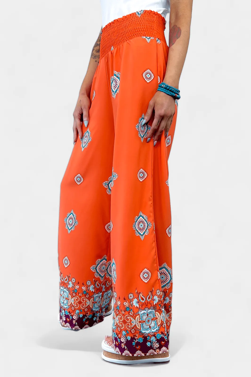 Orange Wide Leg Woven Pants