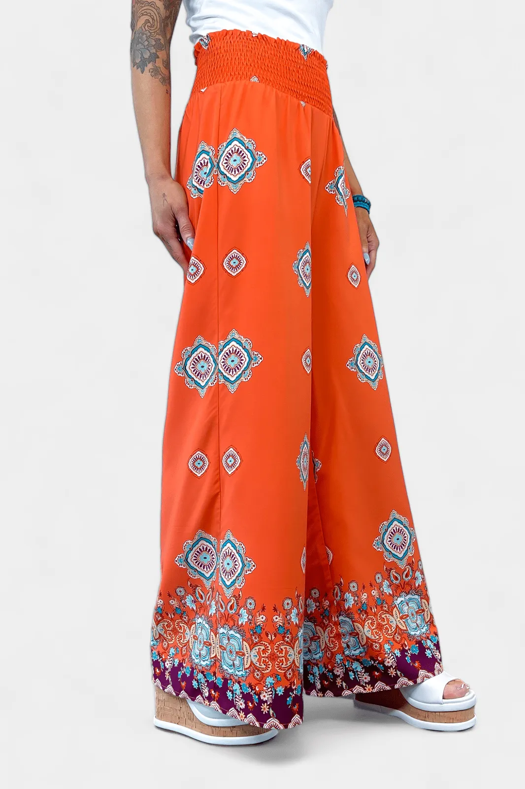 Orange Wide Leg Woven Pants