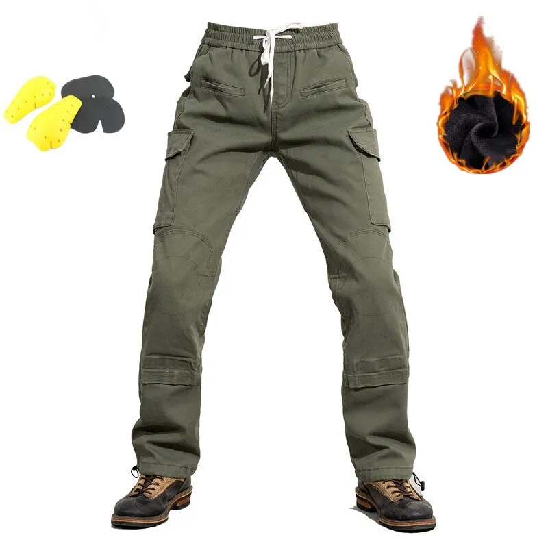 Outdoor Straight Overalls Solid Color Simple Knee Stitching Plus Velvet Sweatpants