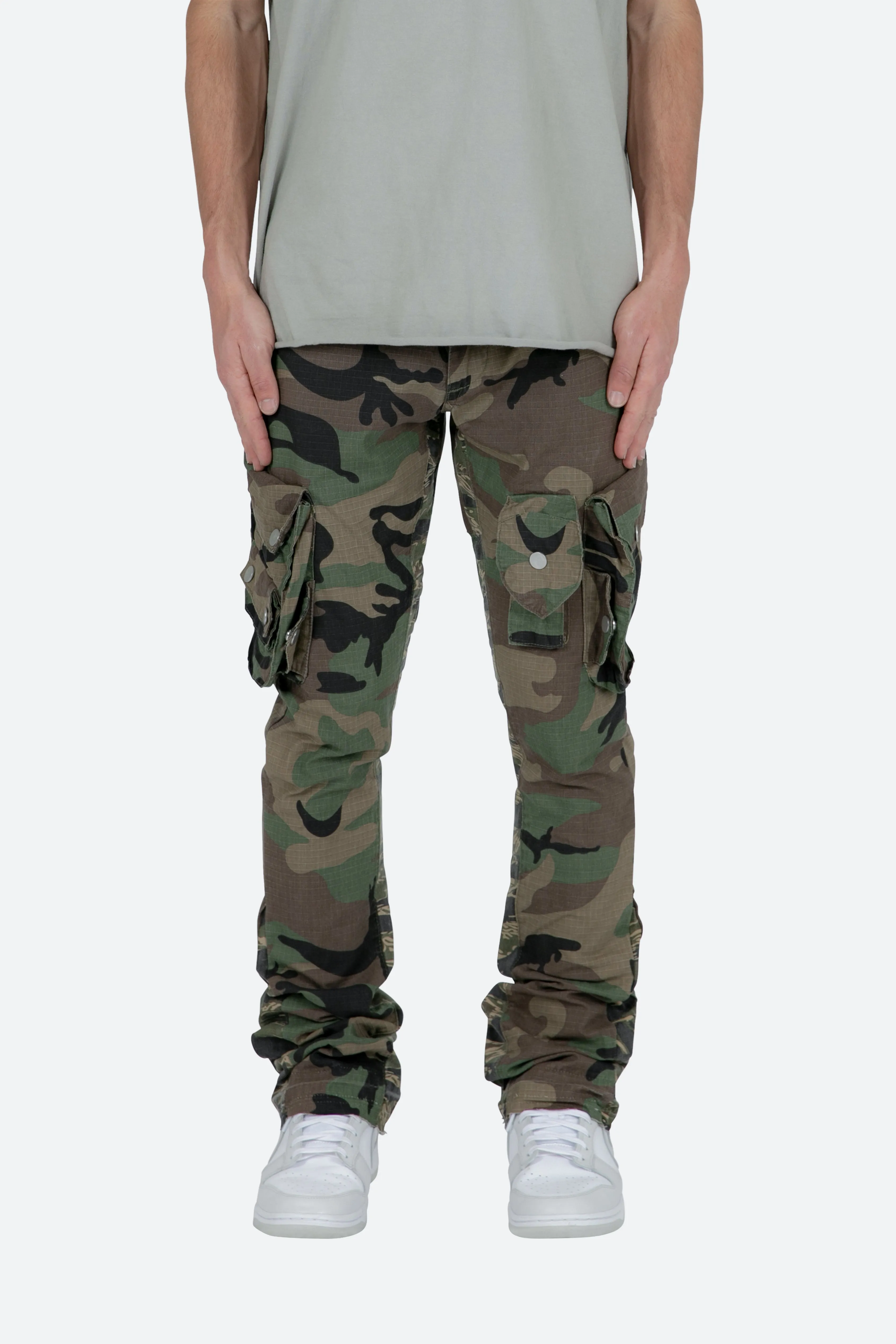 Patch Pocket Flare Cargo Pants - Camo