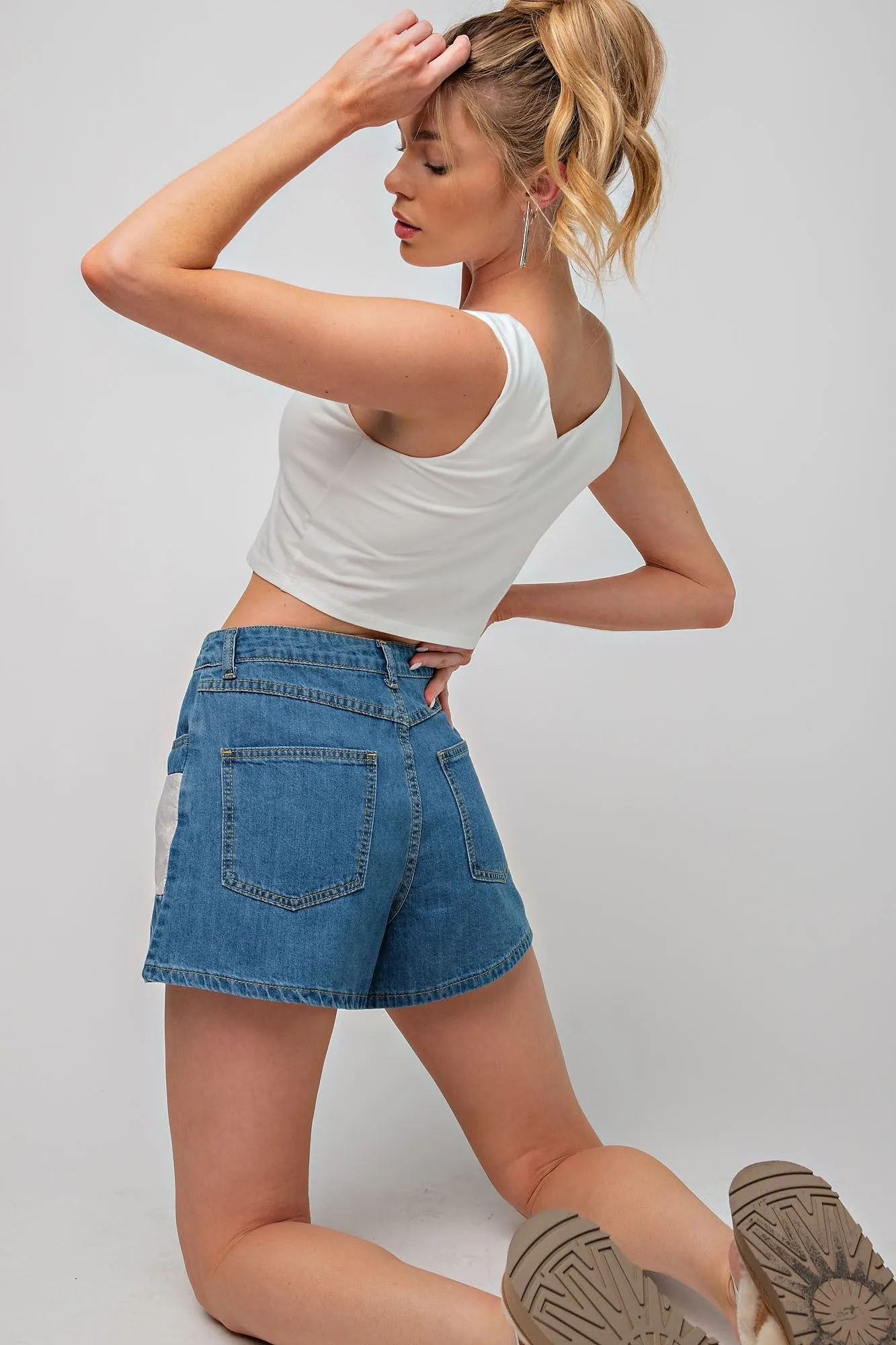 Patchworks Washed Denim Shorts