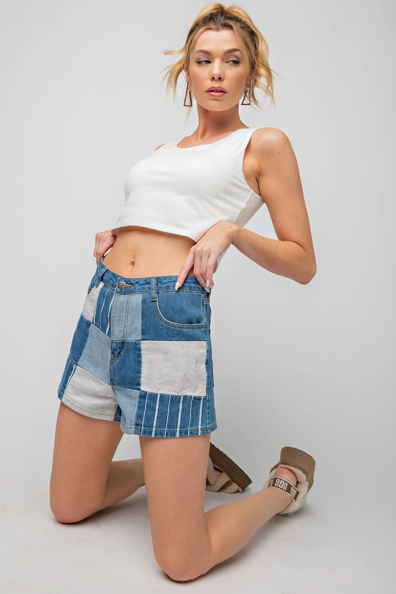 Patchworks Washed Denim Shorts