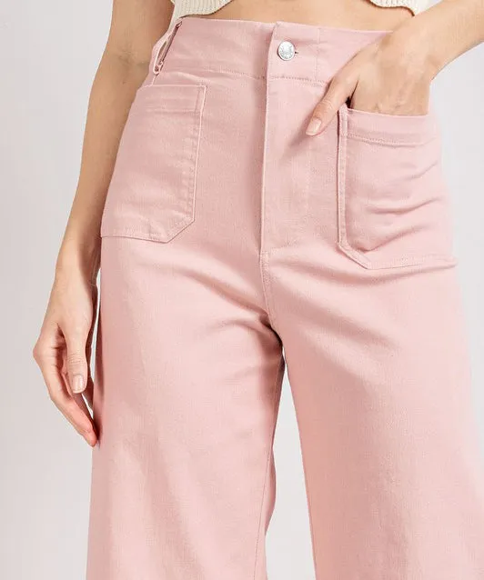 Soft Washed Wide Leg Pants - Dusty Pink