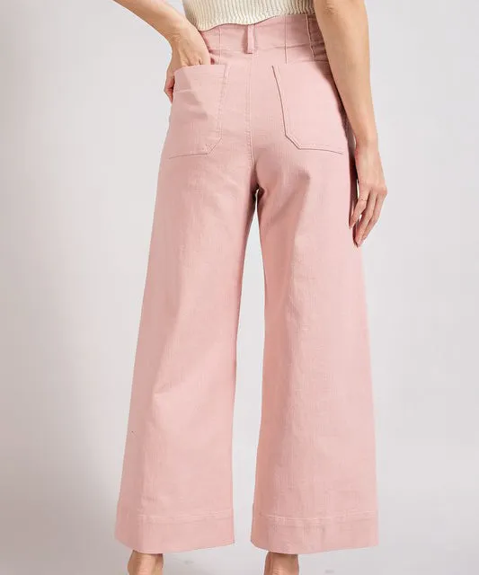 Soft Washed Wide Leg Pants - Dusty Pink