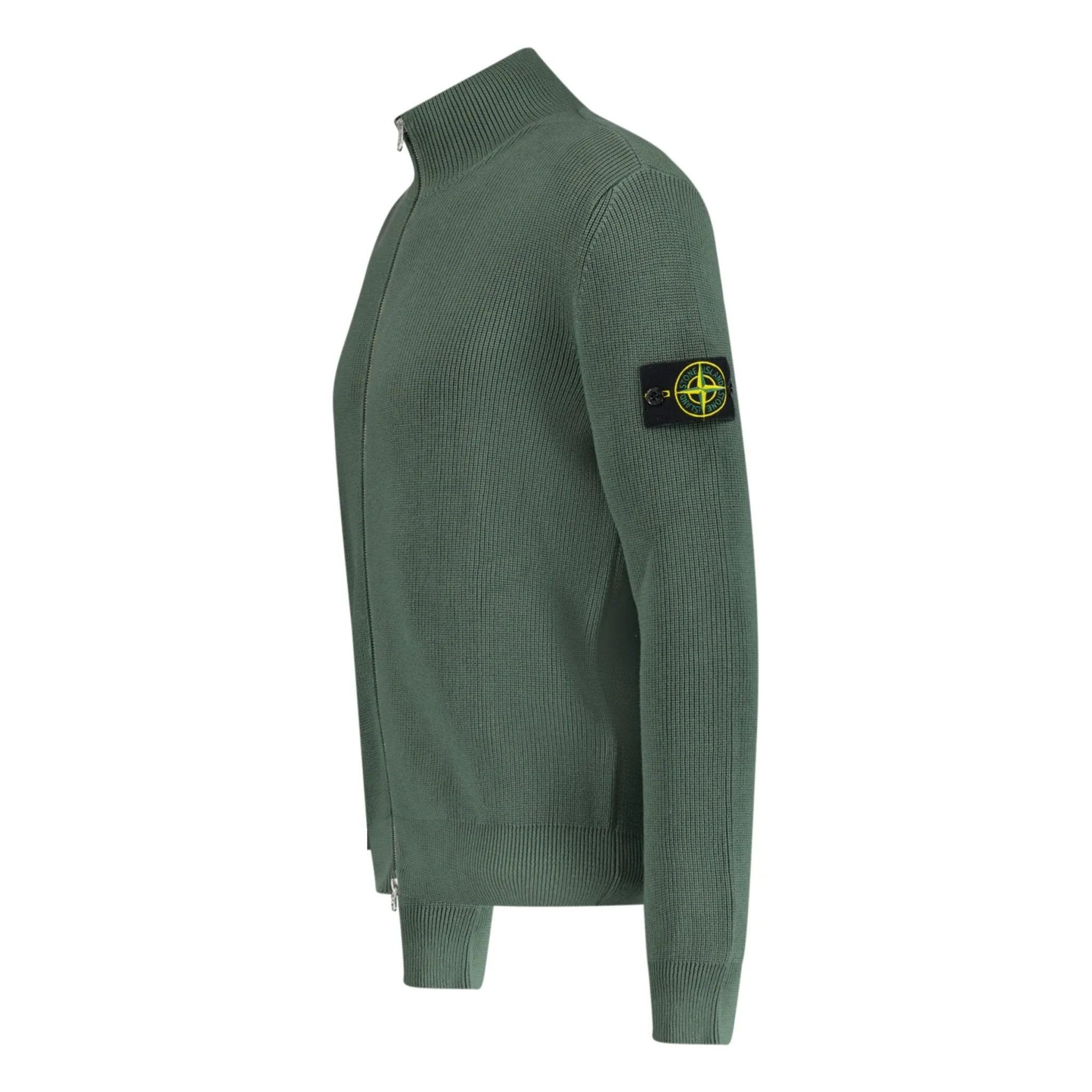 STONE ISLAND ZIP UP KNIT CARDIGAN KHAKI GREEN