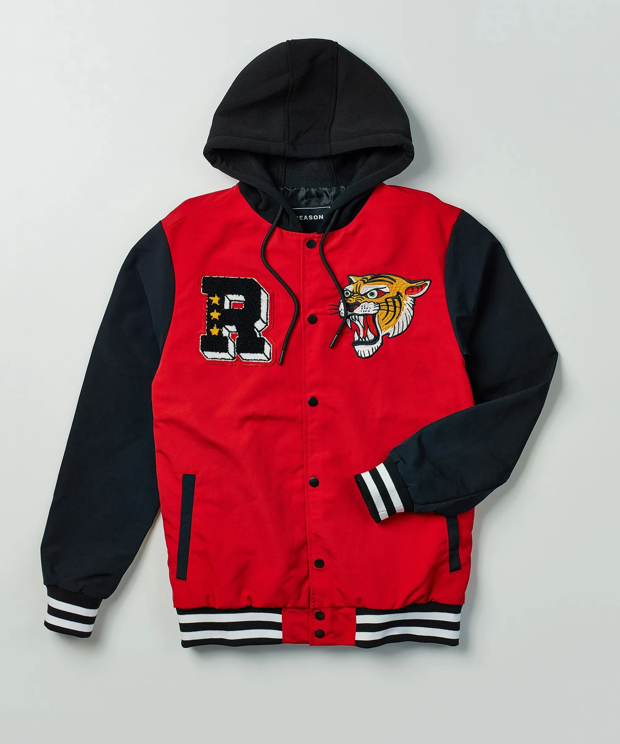 Tigers Varsity Hooded Jacket With Chenille And Embroidered Patches - Red