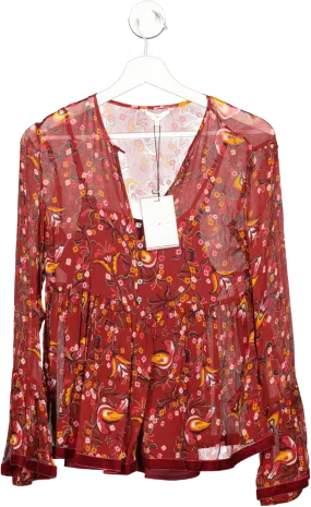 Tommy Hilfiger Red Velvet Trim Simone Floral Blouse BNWT  UK 6