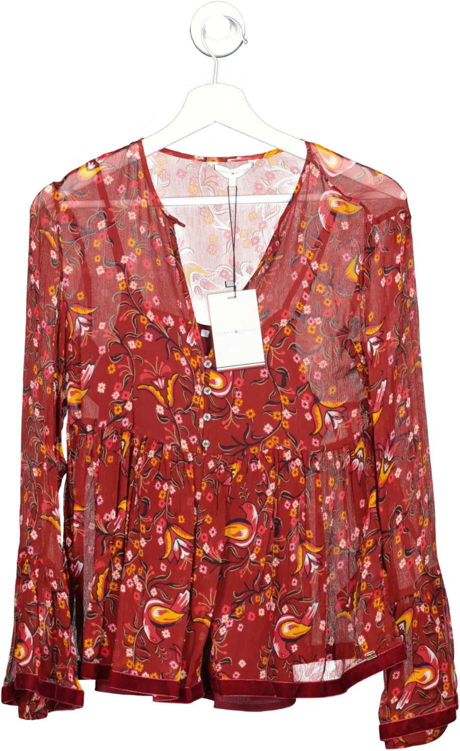 Tommy Hilfiger Red Velvet Trim Simone Floral Blouse BNWT  UK 6