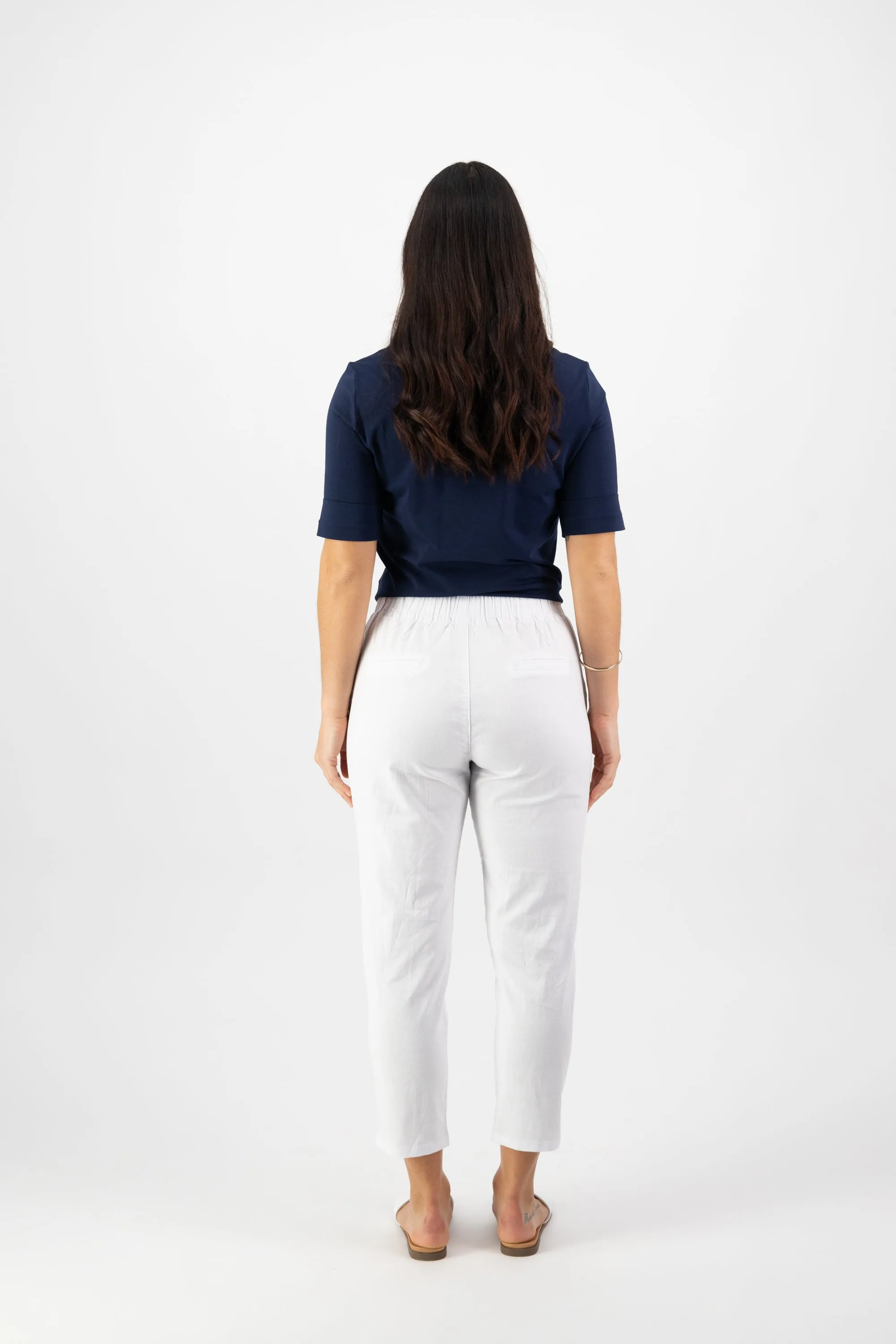 Vassalli 7/8 Leg Elastic Waist Pant - White