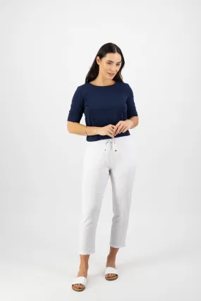 Vassalli 7/8 Leg Elastic Waist Pant - White