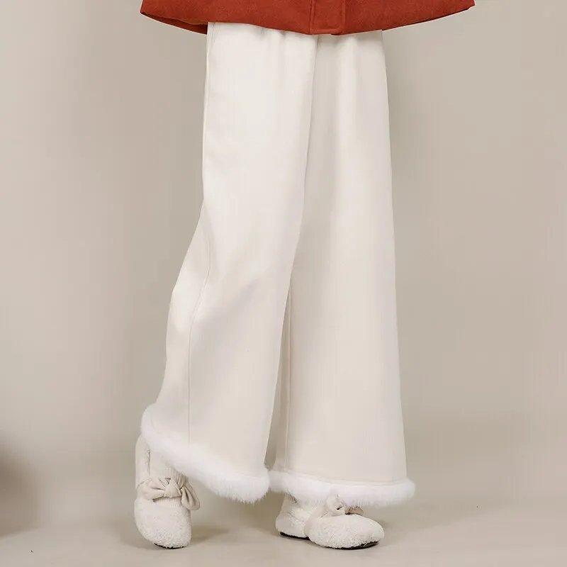 Wide-Leg Pants With Fluffy Hem