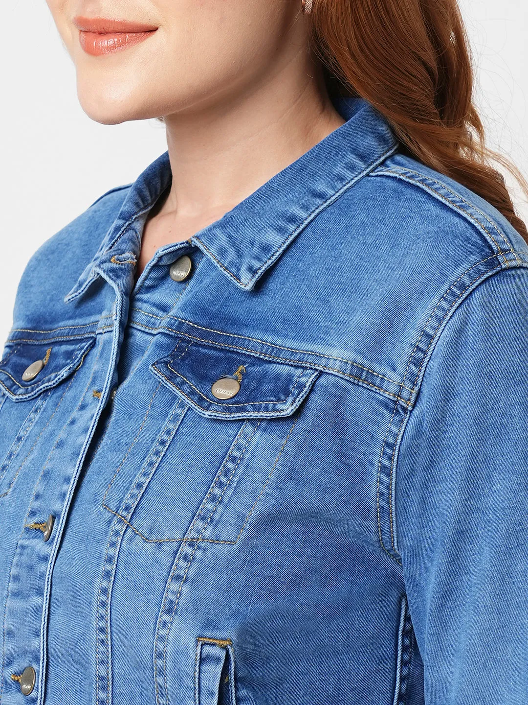 Women Slim Fit Blue Jackets