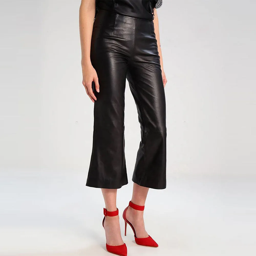 Women's Leather Flare Pants - Susy