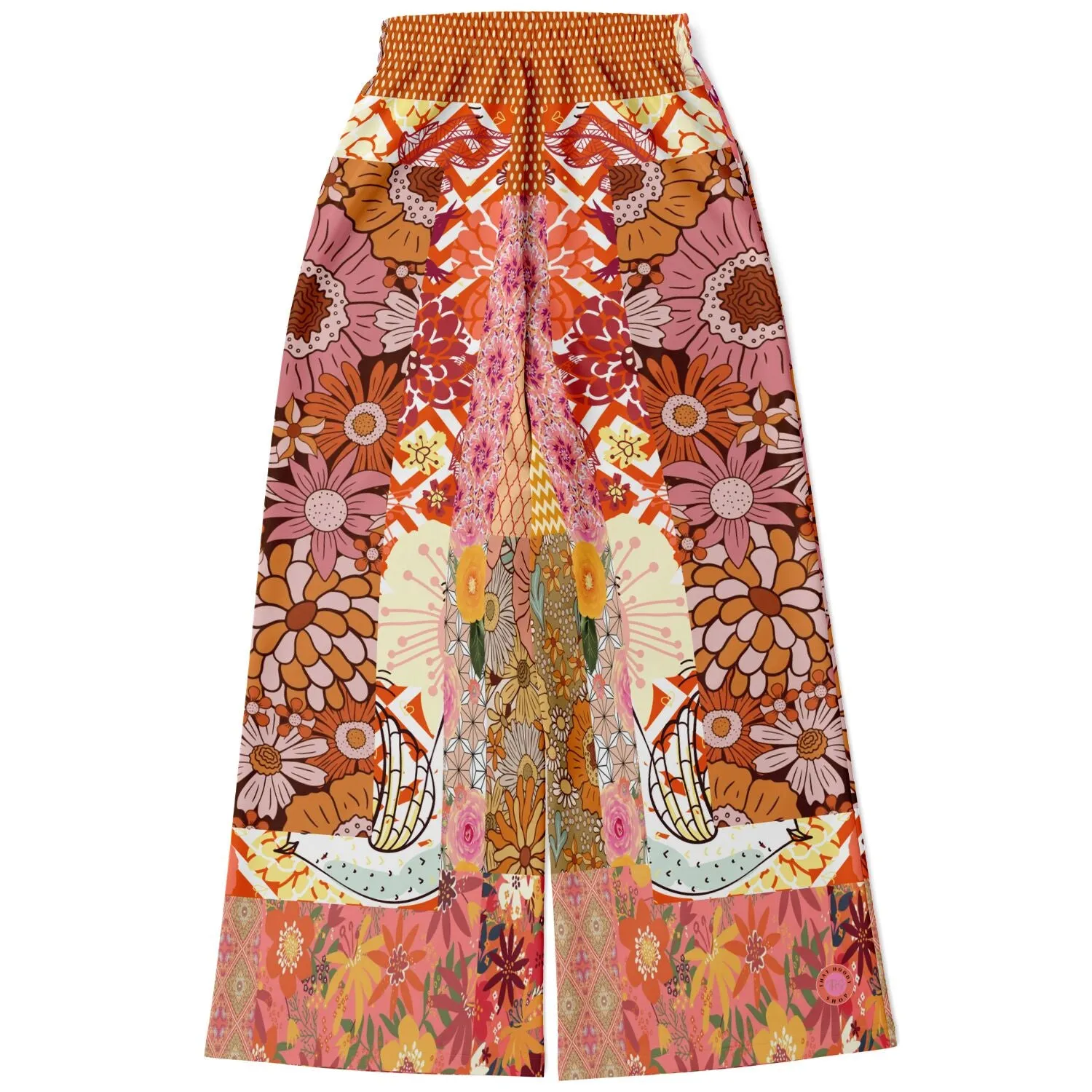 Yogananda Pink Floral Patchwork Eco-Poly Stretchy Phat Bellbottoms