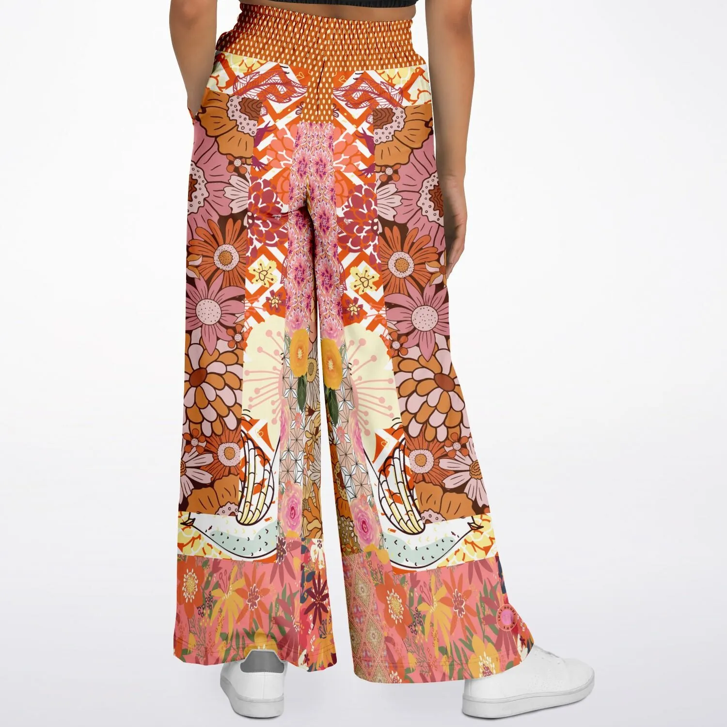 Yogananda Pink Floral Patchwork Eco-Poly Stretchy Phat Bellbottoms